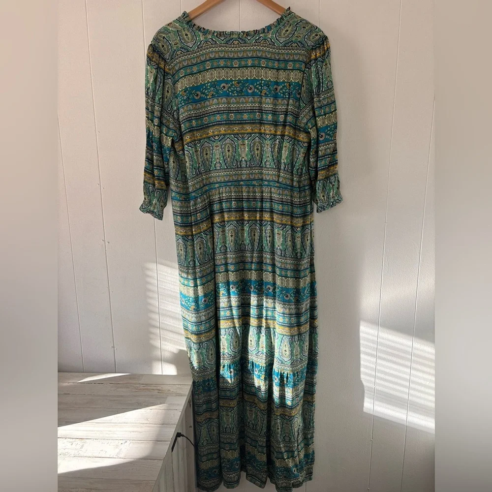 NEW J. Jill Floral Paisley Peasant Maxi Dress Puff Sleeve Blue Boho Size Medium - Picture 11 of 16